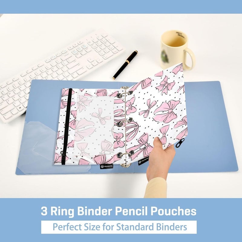 BOENLE Cute Bows Pink Pencil Pouch for 3 Ring Binder, 2 Pack Waterproof Pencil Bags Clear Window Zipper School Office Supplies - Image 4